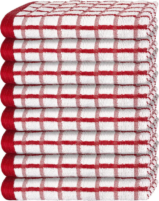 Premium Dish Towels for Kitchen with Hanging Loop 8 Pack 16x26 inch Red Color
